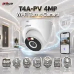 Dahua T4A-PV 4MP Wi-Fi Turret Camera, 2560 × 1440, Human Detection, 30m IR and Warm Light, Two-Way Audio, RJ-45, 256GB microSD, DMSS and IP67 Protection