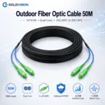 Outdoor GYXTW Fiber Optic Cable 50M, Dual Fiber, Black Armoured Main Cable, Blue Breakout Leads, 2SC/APC-to-2SC/APC Green Connectors, ≤0.3dB Insertion Loss & ≥60dB Return Loss
