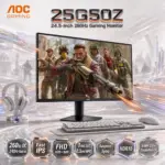 AOC 25G50Z 24.5-Inch FHD Fast IPS Gaming Monitor, 260Hz OC/240Hz Native, 1ms GtG, 0.3ms MPRT, HDR10, Adaptive-Sync, HDMI 2.0, DisplayPort 1.4, VESA 100 × 100 |  Black