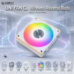LIAN LI UNI FAN CL Wireless Reverse Blade 120 White Case Fan, 12RCL1W1W, 28mm Thick, 2100 RPM, 72.73 CFM, 2.52 mmH₂O, Dual-Zone RGB | 12RCL1W1W ~ Single Pack