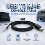 USB to RJ45 Console Cable 1.8m, USB Type-A to 8P8C RJ45, 300bps–921600bps, Multi-OS Support for Router, Switch, Firewall, Server Debugging, Configuration and Data Communication