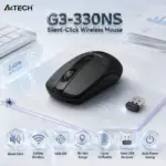 A4Tech G3-330NS Black Silent-Click Wireless Mouse, 2.4GHz, 1200 DPI Optical Sensor, 125Hz Report Rate, 10–15m Range, Long Battery Life, Nano USB Receiver