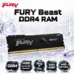 Kingston FURY Beast 8GB DDR4 3200 MHz Single Memory Module , PC4-25600 DDR4  CL16 RAM 1.35V , Aluminum Heatsink | Black ~ KF432C16BB/8