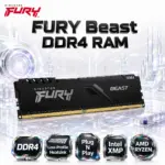 Kingston FURY Beast 8GB DDR4 3200 MHz Single Memory Module , PC4-25600 DDR4  CL16 RAM 1.35V , Aluminum Heatsink | Black ~ KF432C16BB/8