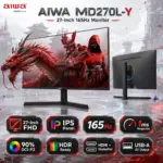 AIWA  27-Inch Full HD IPS Gaming Monitor, 165Hz, 1ms, HDR Ready, 90% DCI-P3, HDMI, DisplayPort, Earphone Out, USB-A 5V Output and Ultra-Narrow Frame | MD270L-Y