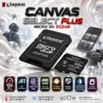 Kingston Canvas Select Plus 512GB microSDXC Memory Card, Up To 150MB/s, Class 10 UHS-I U3 V30 A1, 4K UHD Recording, Android Optimized, Includes SD Adapter