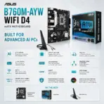 ASUS B760M-AYW WIFI D4 Micro-ATX Motherboard, LGA 1700, 2 x DIMMs DDR4 5333Mhz (OC), PCIe 4.0, Dual M.2 64Gbps, WiFi 6, Bluetooth 5.2, 2.5Gb Ethernet, HDMI 2.1, 14th / 13th / 12th Gen  - Image 2