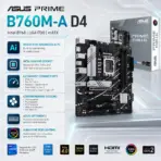 ASUS PRIME B760M-A D4 Micro-ATX Motherboard, LGA 1700, 4x DDR4 5333(OC), PCIe 4.0, Dual M.2 64Gbps, 2.5Gb Ethernet, Dual HDMI 2.1, DisplayPort, Front USB-C, 14th / 13th / 12th Gen - Image 2