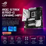 ASUS ROG Strix B760-G Gaming WiFi S Micro-ATX Motherboard,  LGA 1700, 4x DDR5 7800+MT/s, PCIe 5.0, Dual M.2, WiFi 6E, 2.5GbE, USB-C 20Gbps and SupremeFX Audio, 14th / 13th / 12th Gen - Image 2