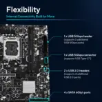ASUS B860M-BRO Micro-ATX Motherboard, Intel LGA 1851, 2x DDR5 128GB 8800+MT/s OC, PCIe 5.0 M.2, 2.5Gb Ethernet, HDMI, VGA, USB 10Gbps , Front USB-C, Supports Core Ultra Processors (Series 2) - Image 5