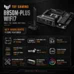 ASUS TUF Gaming B850M-Plus WiFi7 mATX Motherboard, AM5, DDR5 8000+ MT/s OC, 14+2+1 80A Power Stages, PCIe 5.0 x16, 3 M.2, WiFi 7, 2.5GbE, USB-C 20Gbps, for 9000 & 8000 & 7000 Ryzen Series - Image 3