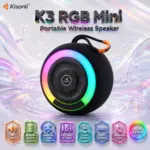 Kisonli K3 RGB Mini Portable Wireless Speaker, 8W Output, 1800mAh Battery, Bluetooth/FM/USB/TF/AUX/TWS, Hands-Free Calls, 3–5H Playtime, Type-C Charging & 5-Button Control, Black