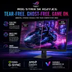 ASUS ROG Strix 5K XG27JCG 27-Inch Fast IPS Gaming Monitor, 5K 180Hz OC or QHD 330Hz Dual Mode, 0.3ms GtG, DisplayHDR 600, G-SYNC Compatible, FreeSync Premium Pro, 4-Way Adjustable Stand  - Image 5