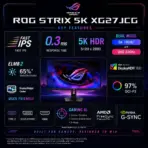 ASUS ROG Strix 5K XG27JCG 27-Inch Fast IPS Gaming Monitor, 5K 180Hz OC or QHD 330Hz Dual Mode, 0.3ms GtG, DisplayHDR 600, G-SYNC Compatible, FreeSync Premium Pro, 4-Way Adjustable Stand  - Image 3