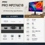 MSI PRO MP276E18 27-Inch FHD 180Hz IPS Business Monitor, 1ms MPRT, HDR Ready, Adaptive-Sync, EyesErgo, HDMI 2.0b, VGA, 108.58% sRGB, Tilt Adjustment, VESA 100 × 100mm - Image 10