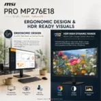 MSI PRO MP276E18 27-Inch FHD 180Hz IPS Business Monitor, 1ms MPRT, HDR Ready, Adaptive-Sync, EyesErgo, HDMI 2.0b, VGA, 108.58% sRGB, Tilt Adjustment, VESA 100 × 100mm - Image 6
