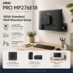 MSI PRO MP276E18 27-Inch FHD 180Hz IPS Business Monitor, 1ms MPRT, HDR Ready, Adaptive-Sync, EyesErgo, HDMI 2.0b, VGA, 108.58% sRGB, Tilt Adjustment, VESA 100 × 100mm - Image 9
