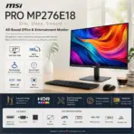 MSI PRO MP276E18 27-Inch FHD 180Hz IPS Business Monitor, 1ms MPRT, HDR Ready, Adaptive-Sync, EyesErgo, HDMI 2.0b, VGA, 108.58% sRGB, Tilt Adjustment, VESA 100 × 100mm - Image 2