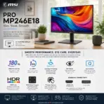 MSI PRO MP246E18 24-Inch FHD 180Hz IPS Business Monitor, 1ms MPRT, HDR Ready, Adaptive-Sync, HDMI 2.0b, 108.58% sRGB, Tilt Adjustment, VESA 100 × 100mm - Image 2