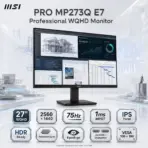 MSI PRO MP273Q E7 27-Inch WQHD 75Hz IPS Business Monitor, HDR Ready, Adaptive-Sync, EyesErgo, 2x HDMI 2.0, DisplayPort 1.2a, VESA Mount & MSI Power Link