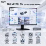 MSI PRO MP273L E14 27-Inch FHD 144Hz IPS Business Monitor, HDR Ready, AMD FreeSync, PerfectEdge, EyesErgo, HDMI 2.0, VGA, VESA Mount & MSI Power Link
