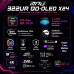 MSI MPG 322UR QD-OLED X24 31.5-Inch 4K 240Hz QD-OLED Gaming Monitor, 0.03ms, ClearMR 13000, DisplayHDR True Black 500, DarkArmor Film, G-SYNC, AMD FreeSync Premium Pro & KVM - Image 4