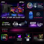MSI MPG 271QR QD-OLED X50 26.5-Inch WQHD QD-OLED Gaming Monitor, 500Hz, 0.03ms GtG, DisplayPort 2.1a, HDMI 2.1, USB-C 98W, OLED Care 3.0, G-SYNC Compatible, 4-Way Adjustable Stand - Image 3
