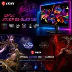 MSI MPG 271QR QD-OLED X50 26.5-Inch WQHD QD-OLED Gaming Monitor, 500Hz, 0.03ms GtG, DisplayPort 2.1a, HDMI 2.1, USB-C 98W, OLED Care 3.0, G-SYNC Compatible, 4-Way Adjustable Stand - Image 2