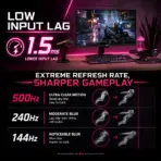 MSI MPG 271QR QD-OLED X50 26.5-Inch WQHD QD-OLED Gaming Monitor, 500Hz, 0.03ms GtG, DisplayPort 2.1a, HDMI 2.1, USB-C 98W, OLED Care 3.0, G-SYNC Compatible, 4-Way Adjustable Stand - Image 5