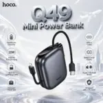 HOCO Q49 10000mAh Mini Power Bank, 20W PD Fast Charging, USB-C Port, Built-In Lightning Cable, Compact Travel Design, LCD Power Display, Fireproof ABS + PC Case