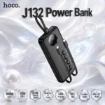 HOCO J132 10000mAh Power Bank With Built-In Type-C & iP Cables, 20W USB-C, 22.5W Type-C Cable, LED Digital Display, Fast-Charge Protocol Support, Black