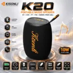 KISONLI K20 Portable Bluetooth Speaker, 10W Output, 2400mAh Battery, BT / USB / TF / FM, Hands-Free Calls, Type-C Charging, Black