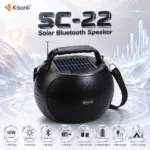 KISONLI SC-22 Solar Bluetooth Speaker, 10W Portable Audio, 1200mAh Battery, FM, USB, SD Card, Hands-Free Call, Party & Camping Ready, Black