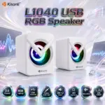 KISONLI L1040 White USB RGB 2.0 Speaker Set, Wired USB Power, 3.5mm Audio Input, 3W × 2 Output, 4Ω, 20Hz–20kHz, Compact ABS Build