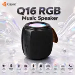 KISONLI Q16 Portable Bluetooth Speaker, 5W Output, 1800mAh Battery, RGB, BT / FM / USB / TF / TWS, Hands-Free Calls, Type-C Charging, Black