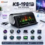 KISONLI KS-1981B 16W Bluetooth Speaker, 8W × 2 Output, Mobile Phone Holder, 1200mAh Battery, BT / FM / USB / TF / AUX / TWS, Black