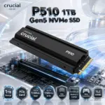 Crucial P510 1TB PCIe Gen5 NVMe SSD With Heatsink, Up To 11,000MB/s Read & 9,500MB/s Write, TLC NAND, Desktop, Laptop & PS5 Compatible – CT1000P510SSD5