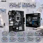 ASUS Prime H310M-K mATX LGA1151 Motherboard, 32GB DDR4, Gigabit LAN, 4 SATA 6Gbps, DVI-D, VGA, USB 3.1 Gen 1, 5X Protection III, Fan Xpert, UEFI BIOS, For 8th/9th Gen Intel 