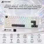Attack Shark X68 Max HE Star White 68-Key CNC Aluminum Magnetic Gaming Keyboard – 8000Hz Polling, 0.005mm Rapid Trigger, Snap Tap, Adjustable Actuation, RGB & PBT Keycaps -STARYWHITE