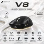 ATTACK SHARK V8 Black 59g Tri-Mode Ergonomic Wireless Gaming Mouse With PAW3950MAX 42,000 DPI Sensor, Nordic 54L15, Dual 8000Hz, 0.168ms Latency And SHARK 8K Dongle.