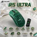 ATTACK SHARK R5 Ultra Green 39g Carbon-Fiber Tri-Mode Gaming Mouse – PAW3950MAX 42,000 DPI, Wireless 8000Hz, Nordic 52840, OMRON 100M Switches & Web Driver