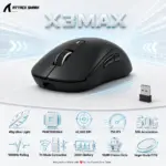 Attack Shark X3MAX Wireless Gaming Mouse – 49g, PAW3950MAX, 42,000 DPI, 750 IPS, 50G, 1000Hz, Tri-Mode, 200H Battery, Omron Optical Switches, PTFE Feet and Web Driver Support | BLACK 