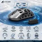 Attack Shark R3 8K Magnesium-Alloy  Wireless Gaming Mouse – 46g, PAW3395, 26,000 DPI, 650 IPS, 50G, 8K Wireless, Tri-Mode, BT 5.2, 200H Battery, Kailh GM 8.0, TTC Encoder and PTFE Feet | GREY