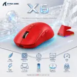 Attack Shark X6 Tri-Mode Wireless Gaming Mouse – 49g, PAW3395, 26,000 DPI, 1000Hz, 650 IPS, 50G, 200 Hours Battery, Kailh GM8.0, TTC Encoder, Magnetic RGB Charging Dock, USB-C | RED 