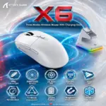 Attack Shark X6 Wireless Gaming Mouse – 49g, PAW3395, 26,000 DPI, 1000Hz, 650 IPS, 50G, Tri-Mode, 200H Battery, Kailh GM8.0, TTC Encoder and Magnetic RGB Charging Dock Combo |WHITE