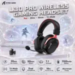 Attack Shark L30 PRO Wireless Gaming Headset – 20ms 2.4GHz, Bluetooth & 3.5mm, 50mm Drivers, 7.1 Surround, 1100mAh Battery, Dual Mics and Aluminum Frame | BLACK & RED