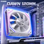 AsiaHorse DAWN 120mm ARGB PWM Case Fan, 1-Pack Reverse Blade, 900–1850 RPM, 71 CFM, 2.6mmH₂O, HDB Bearing, Modular Daisy Chain, 4-Pin | WHITE