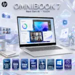HP OmniBook 7 NGAI : Intel® Core Ultra 5 226V | 16GB DDR5 RAM ; 512GB NVMe | Intel® Arc 140V GPU (8GB) | 17.3-inch FHD Touch Display | Backlit Keyboard | Windows 11 | Silver ~ Rfrbd PC + 1Y WNTY