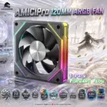 AsiaHorse AMICIPro 120mm ARGB PWM PC Fan , 61.5 CFM, 2.0 mmH₂O, 1800 RPM HDB, 12-LED Infinity Mirror, Ultra-Quiet Operation <30dB, Aura Sync | 3-Pack Reverse ~ WHITE