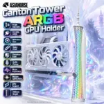 AsiaHorse Canton Tower ARGB Graphics Card Bracket 5V 3PIN GPU Holder, Height Adjustable, Aluminum Support with Anti-Slip Silicone Padding , RGB Sync Compatible, Aluminum Frame  | WHITE 